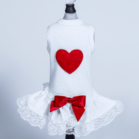 Laced Puff Heart Dress (Color: Red, size: XS)